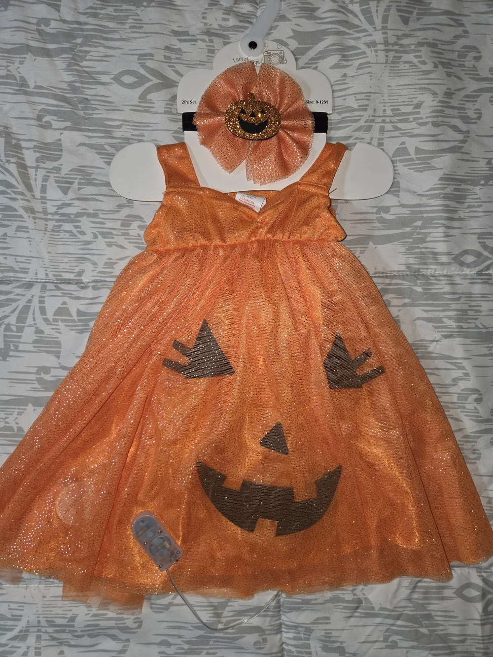 Girls Orange LED Pumpkin Costume Dress with Matching Headband 0-12 Months